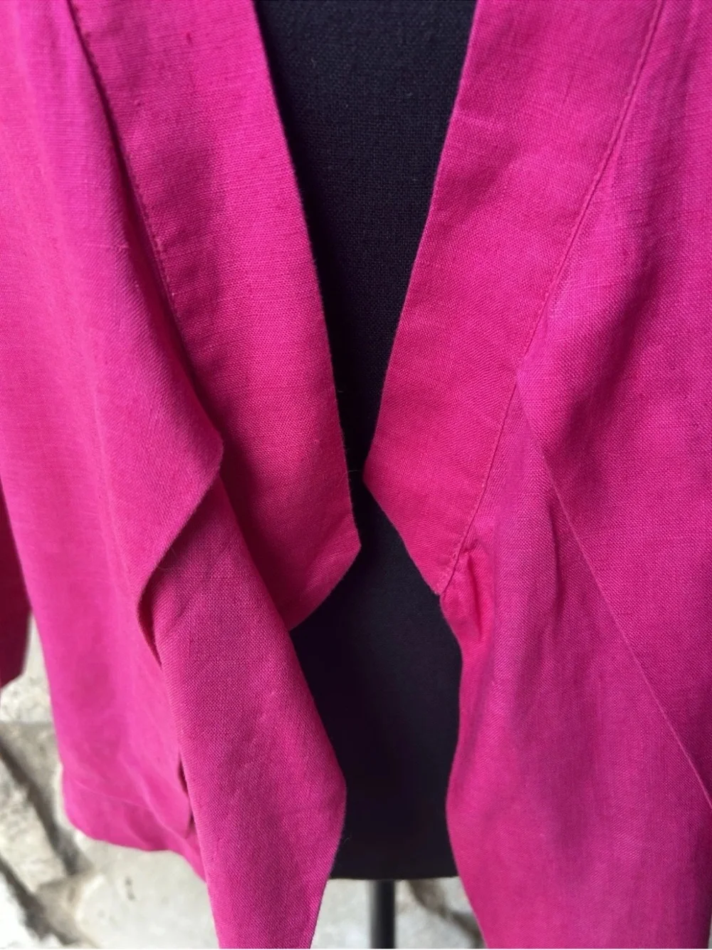 Chico's Linen Jacket Size 1 Medium Hot Pink Open Front‎ Waterfall